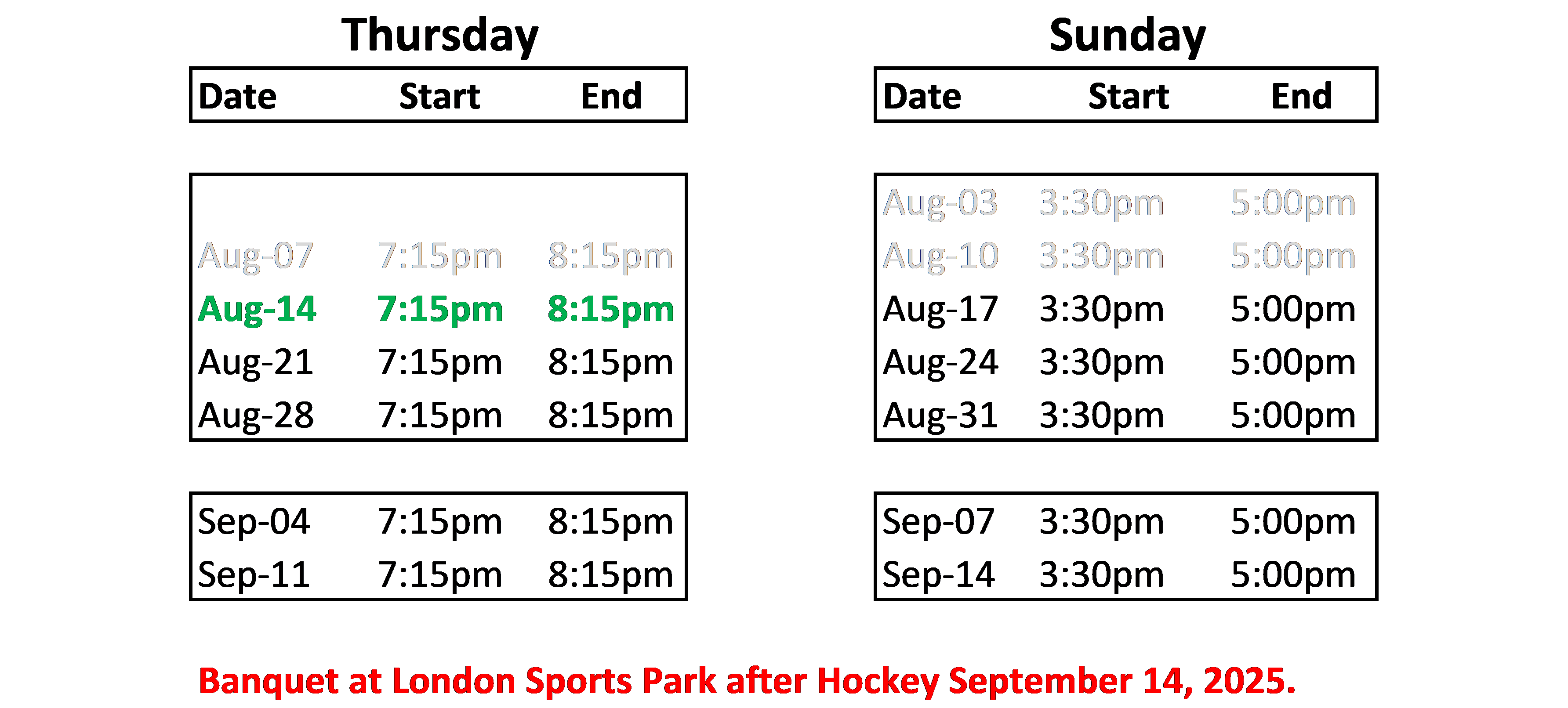 LTKHC Summer Schedule